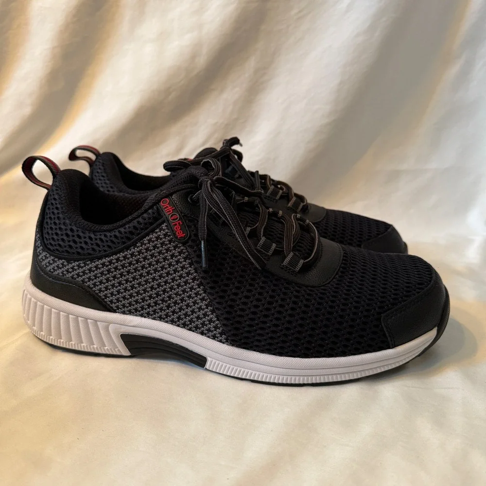 Orthofeet 617 Sprint Mens Walking Shoes Black Grey Mesh 10.5 6E XX-Wide